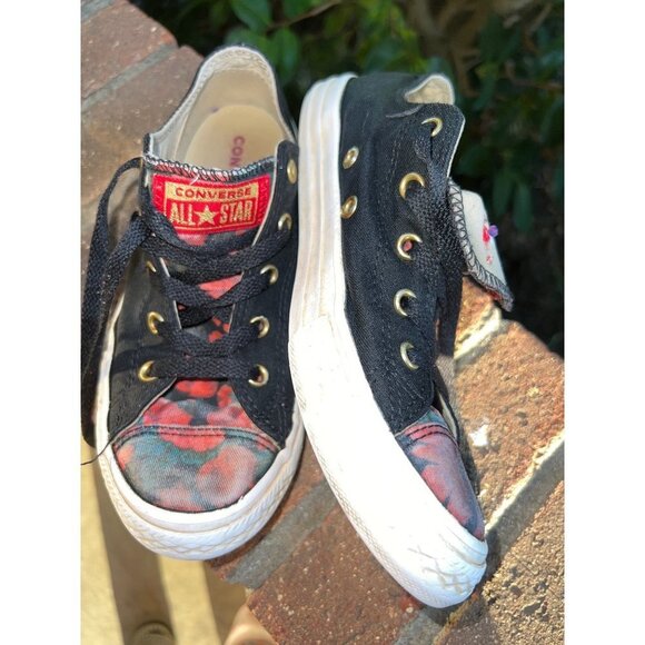 Converse All Star Low Top Black with Red Flowers Size 3 (WS75) - Picture 11 of 14